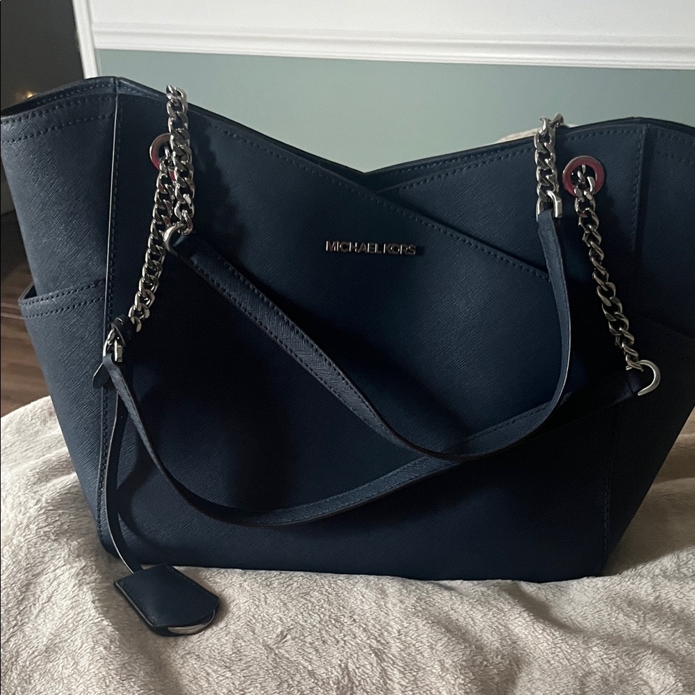 Michael Kors Dark Blue Tote with Chain Straps